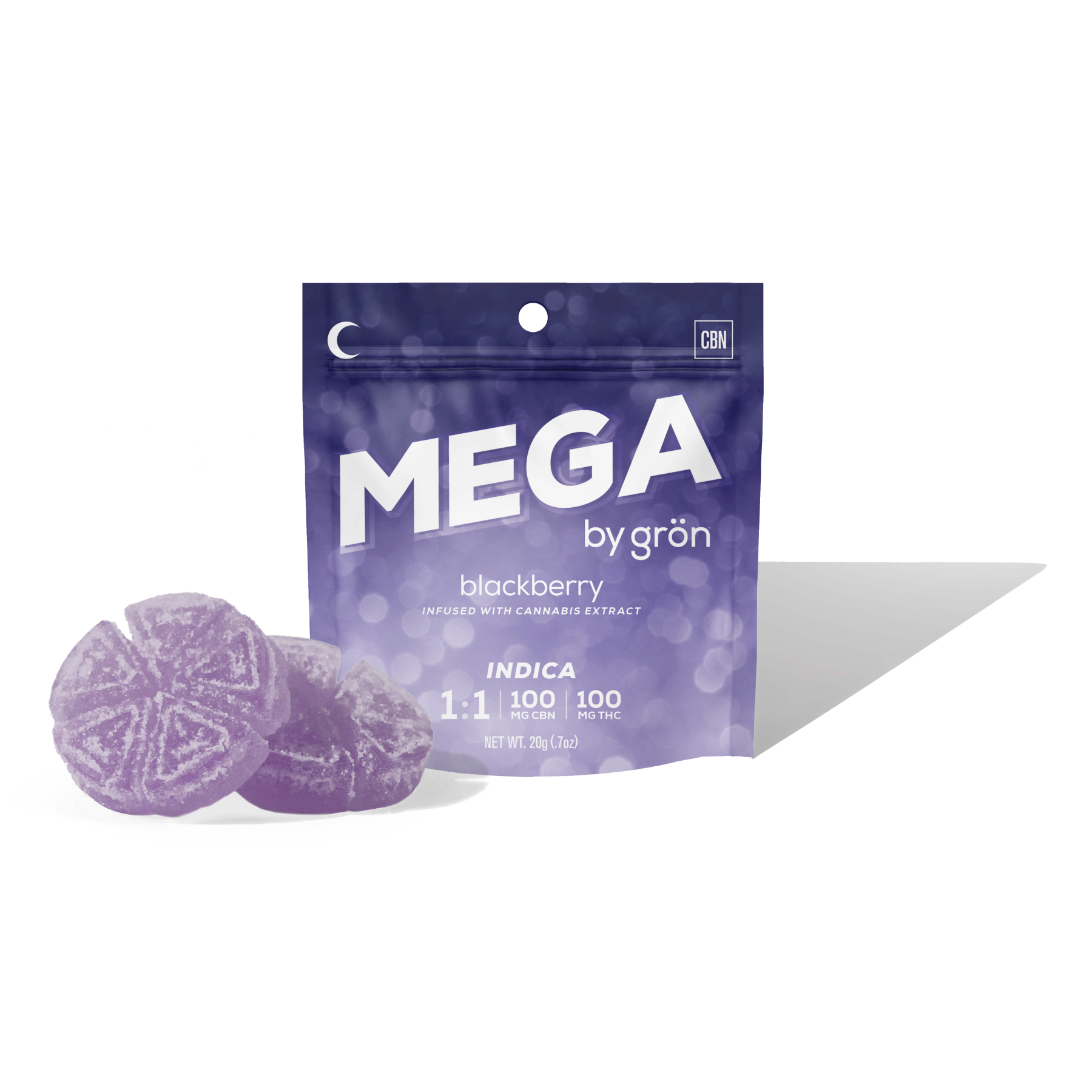 Photograph of product: Gron | Blackberry Mega 1:1 TH-oui:CBN 2pc | 100mg Gummies