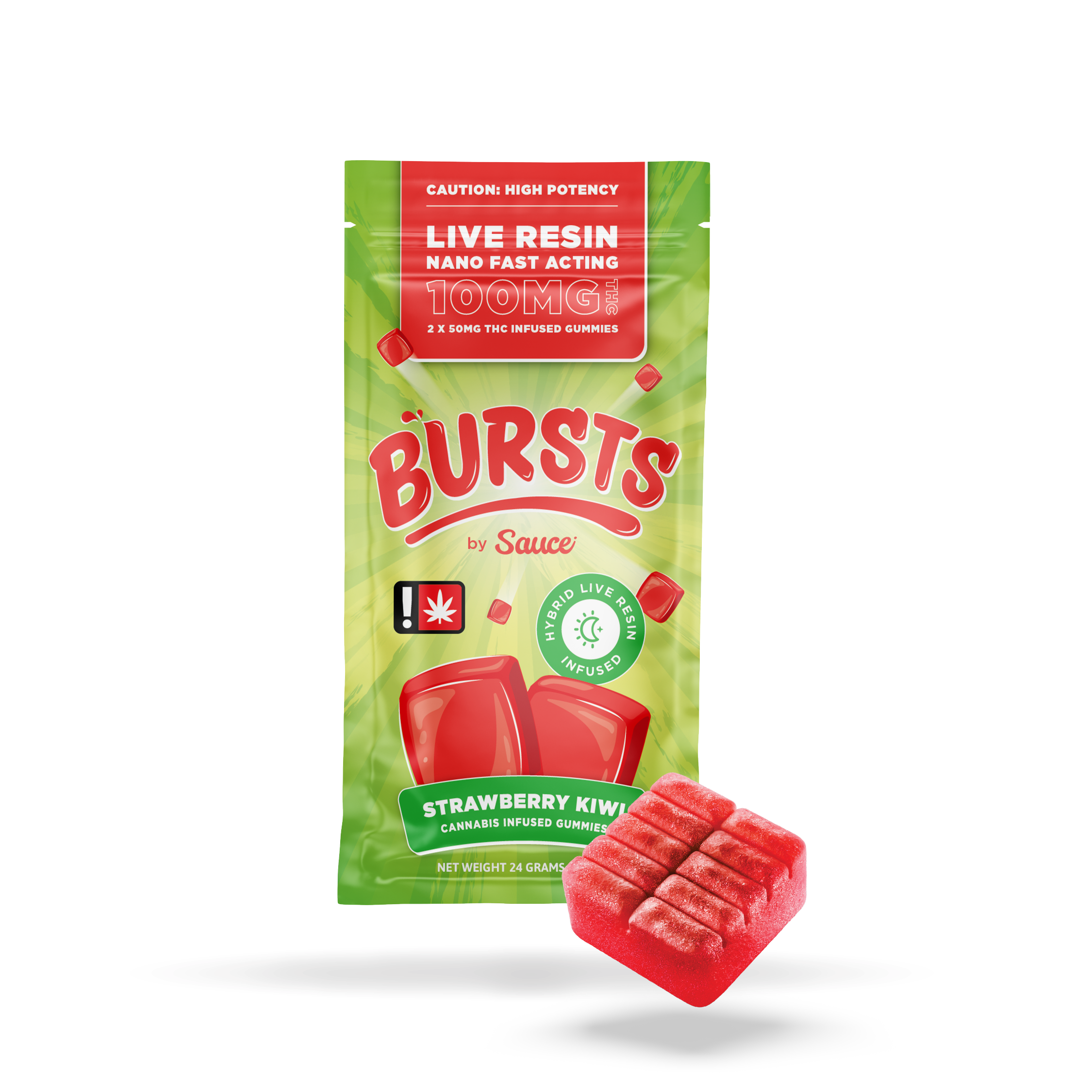 Photograph of product: Strawberry Kiwi - Live Resin Infused Bursts - 100MG