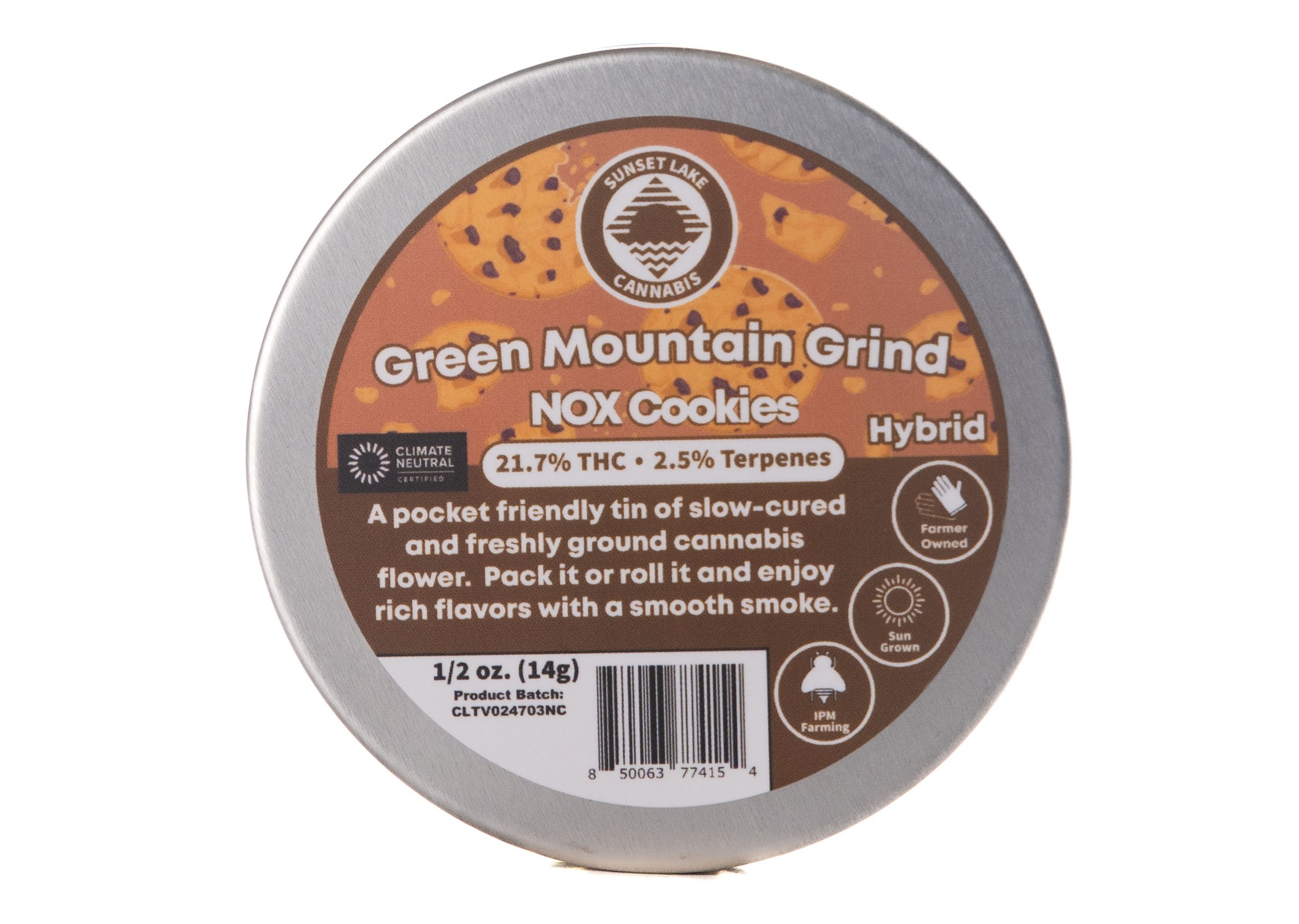 Photograph of product: Sunset Lake | Green Mountain Grind - Nox Cookies Pre-Ground Flower - 14g