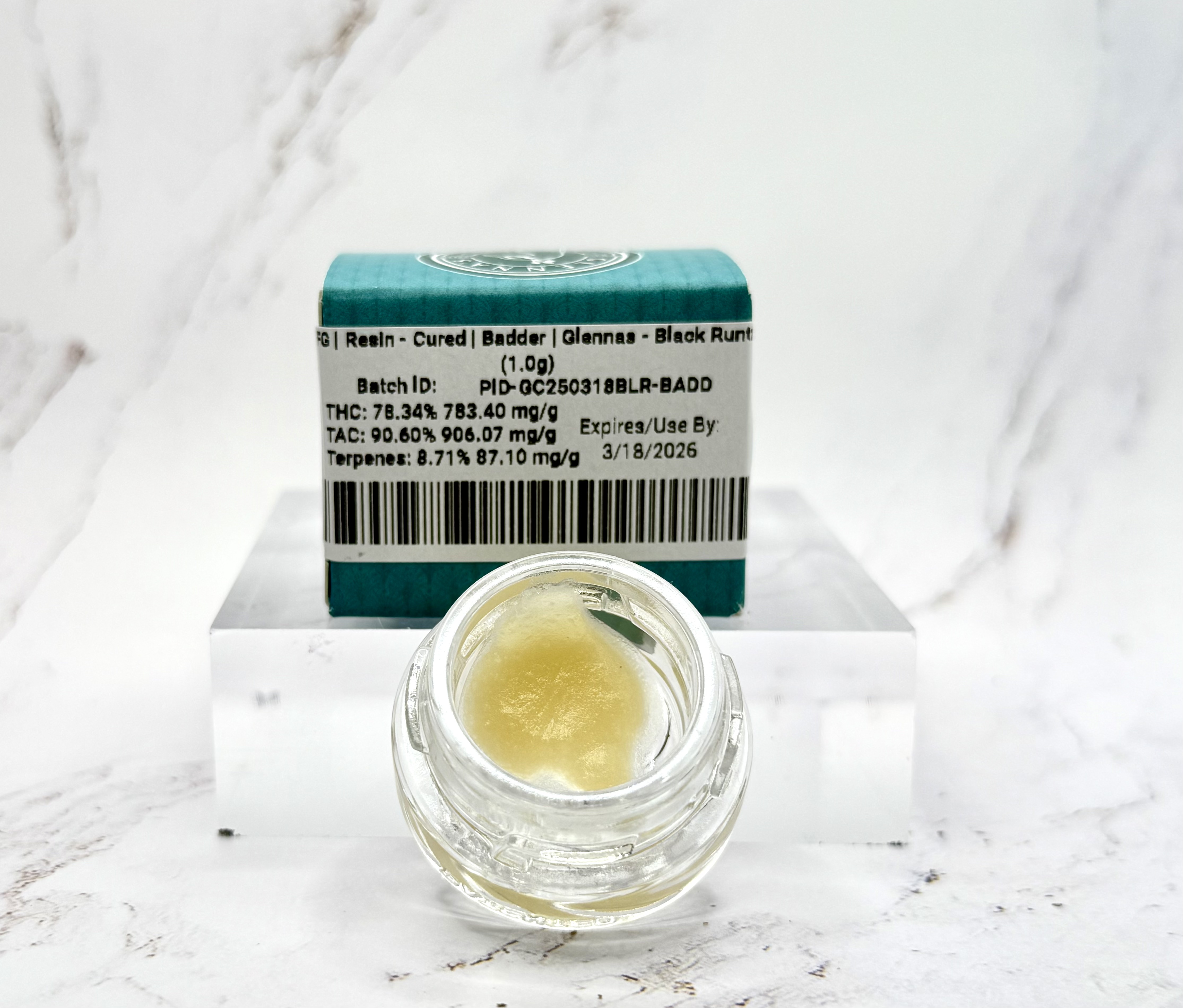 Photograph of product: Glennas - Black Runtz Cured Resin - BADDER