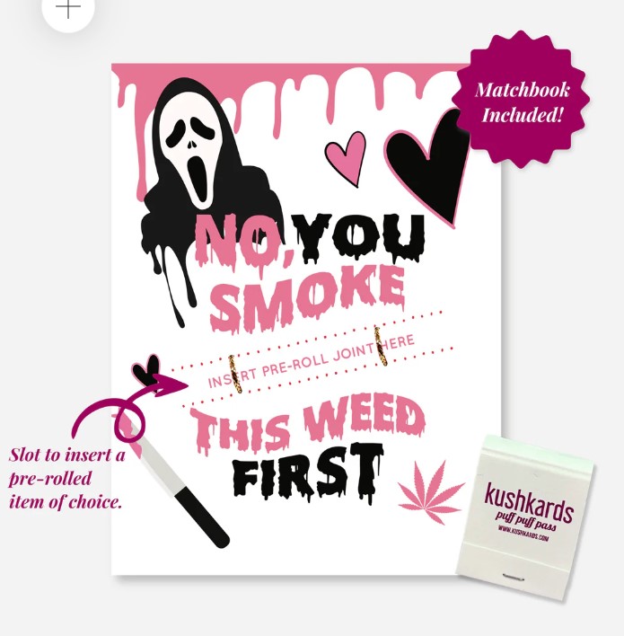 Photograph of product: Ghost Face Oui'd Greeting Card - Pre Roll Card - KushKards