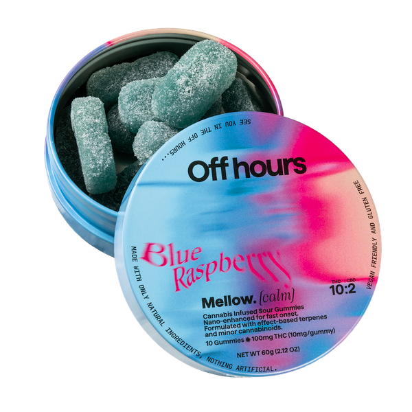 Photograph of product: Off Hours | Mellow Blue Rasberry | 10pk 100mg Gummies