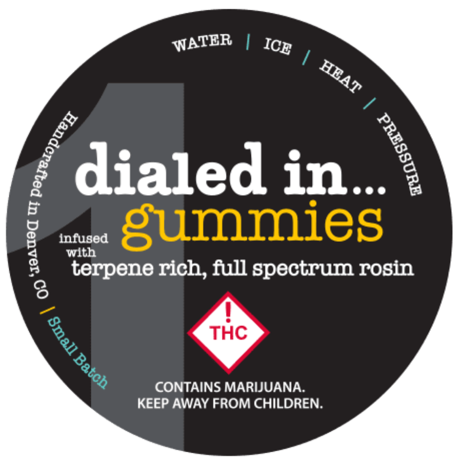 Photograph of product: Dialed in - Rosin Gummies - White Apple Runtz - 100mg