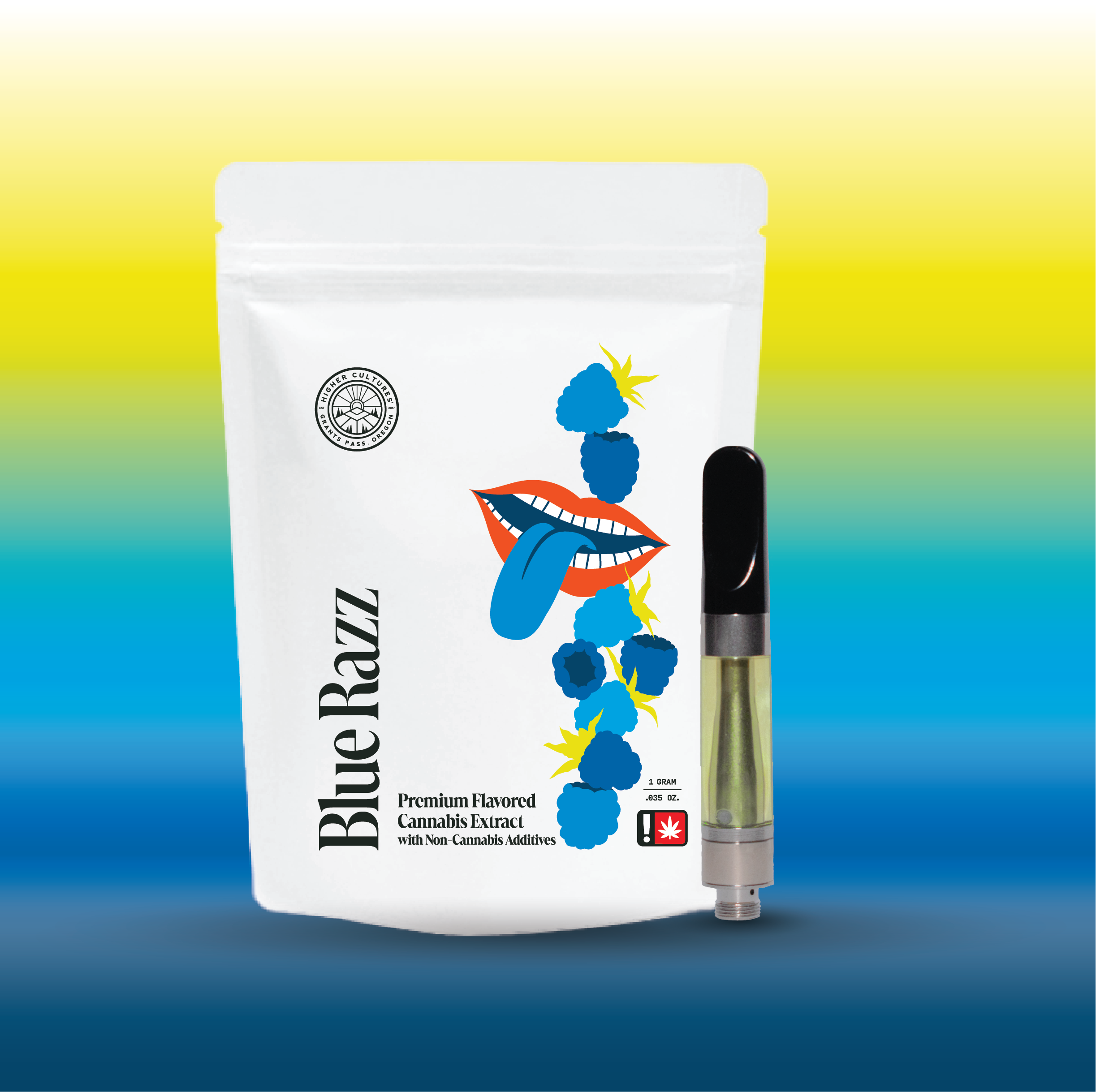 Photograph of product: Cartridge ~ Higher Cultures ~ Flavored Oui'd ~ Blue Razz