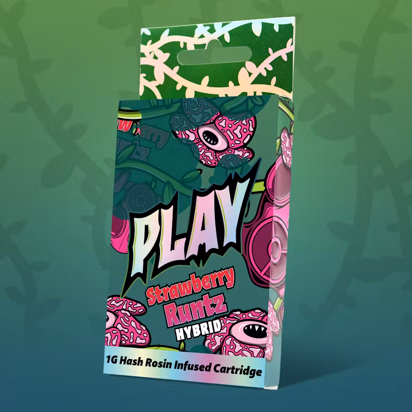 Photograph of product: Play - au chocolat Rosin Infused 510 Vape Cartridge - (1g) - Hybrid - **STRAWBERRY RUNTZ** (10/$45)