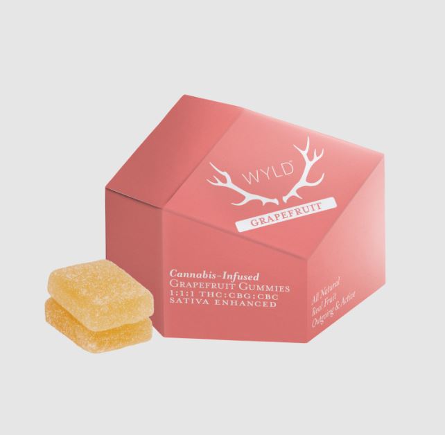 Photograph of product: WYLD: Grapefruit | 1:1:1 TH-oui:CBG:CBC | 100mg TH-oui | 10pk