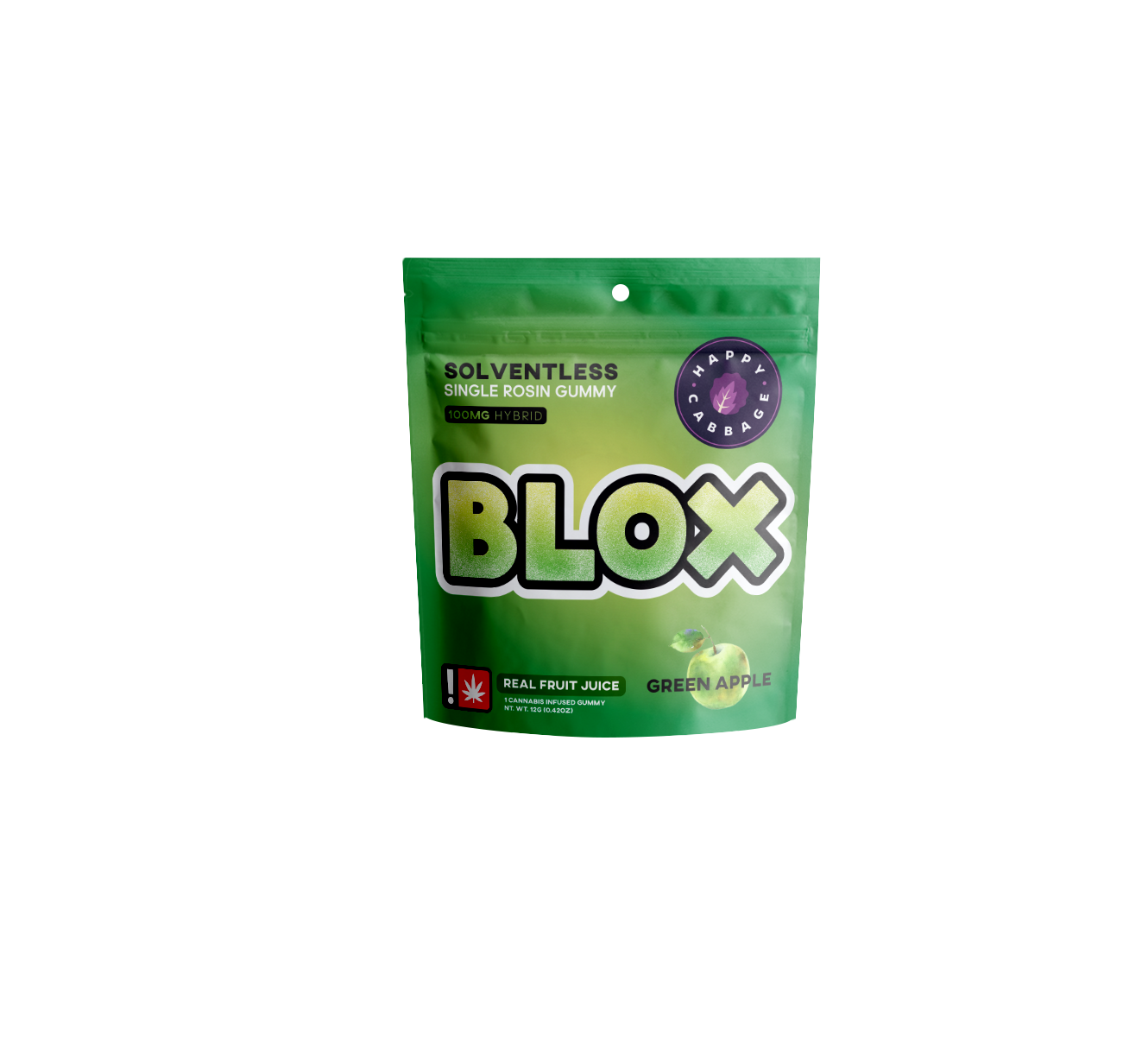 Photograph of Product: BLOX - Green Apple - (Hybrid) 100mg THC Single Rosin Gummy