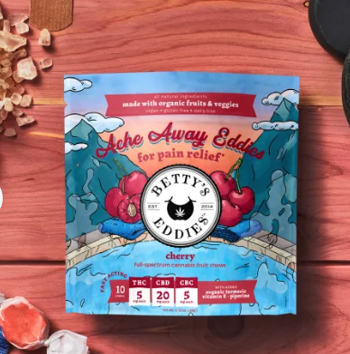 Photograph of product: Betty's Eddies 50mg Fruit Chews - Cherry 25mg x 2