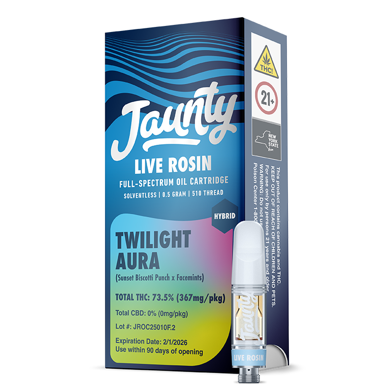 Photograph of product: Jaunty | Twilight Aura Live Rosin 510 Thread Cartridge, .5g