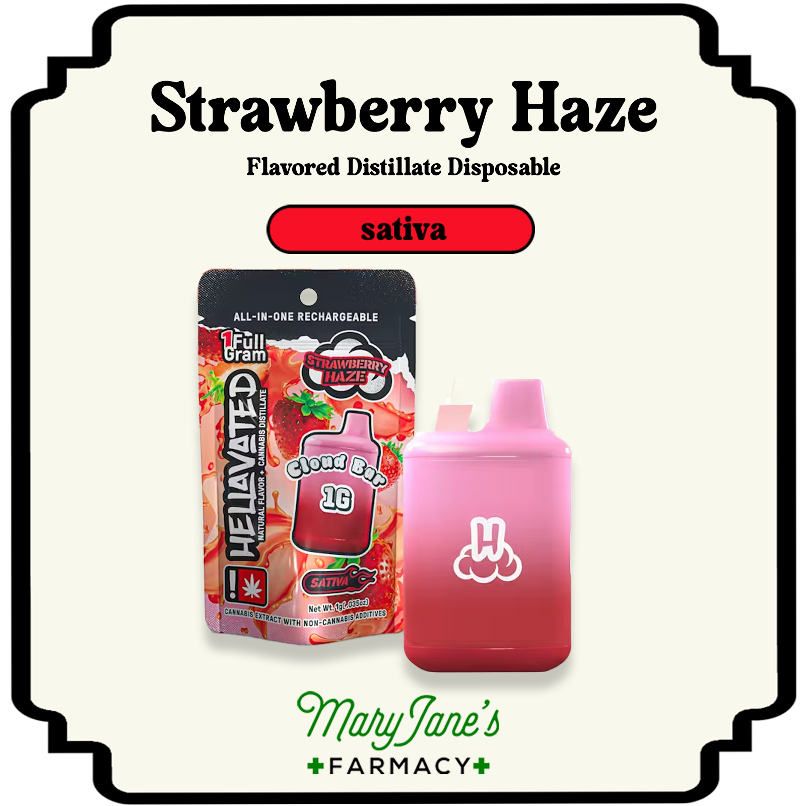 Photograph of product: Strawberry Haze Flavored Distillate Disposable Cartridge Pod | 1g
