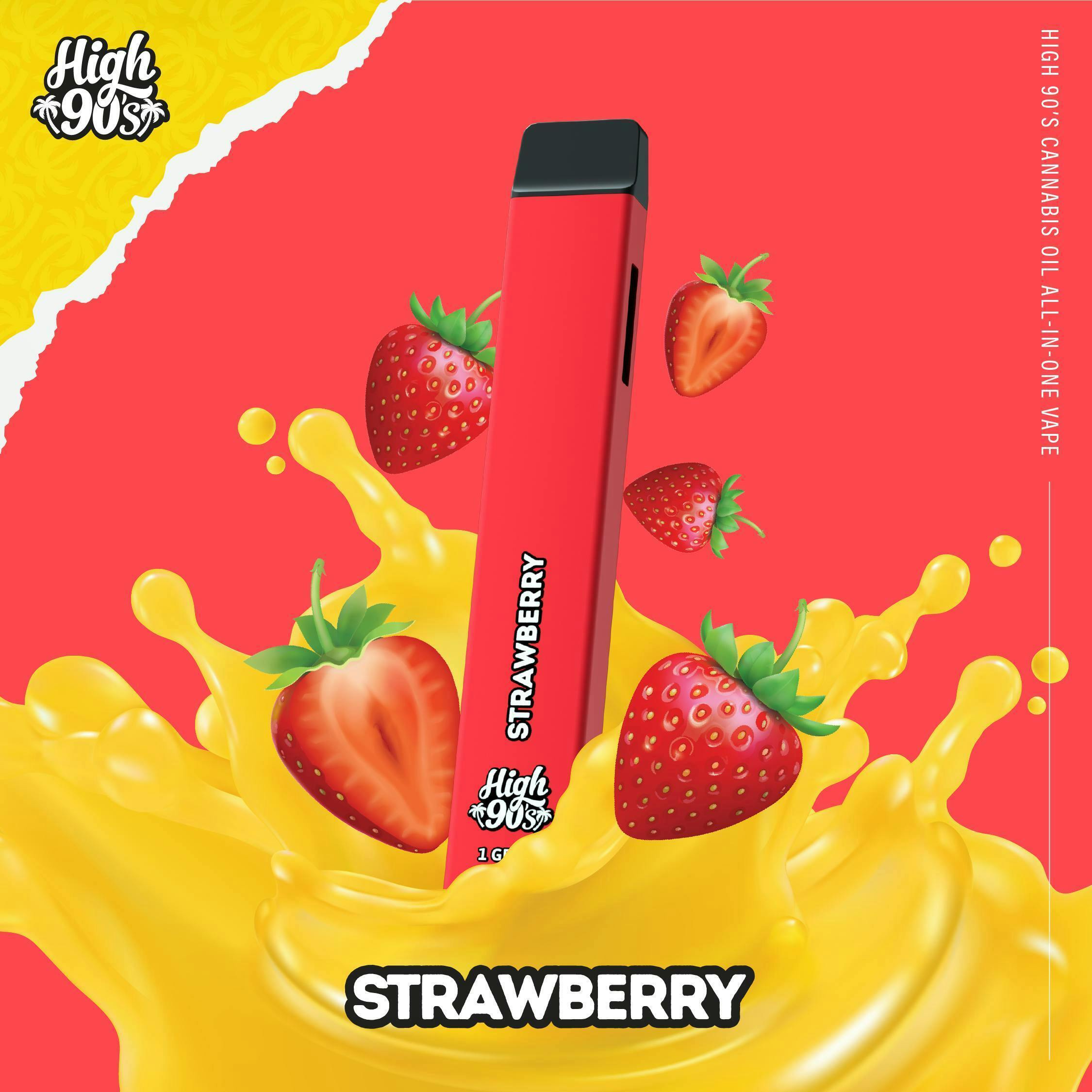 Photograph of product: High 90's  All-In-One Vape  1g  Strawberry  $45 *Tax Included