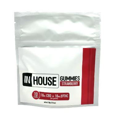 Photograph of product: In House - Strawberry 1:1 TH-oui:CBD Fast Acting Gummies (10ct/10mg)