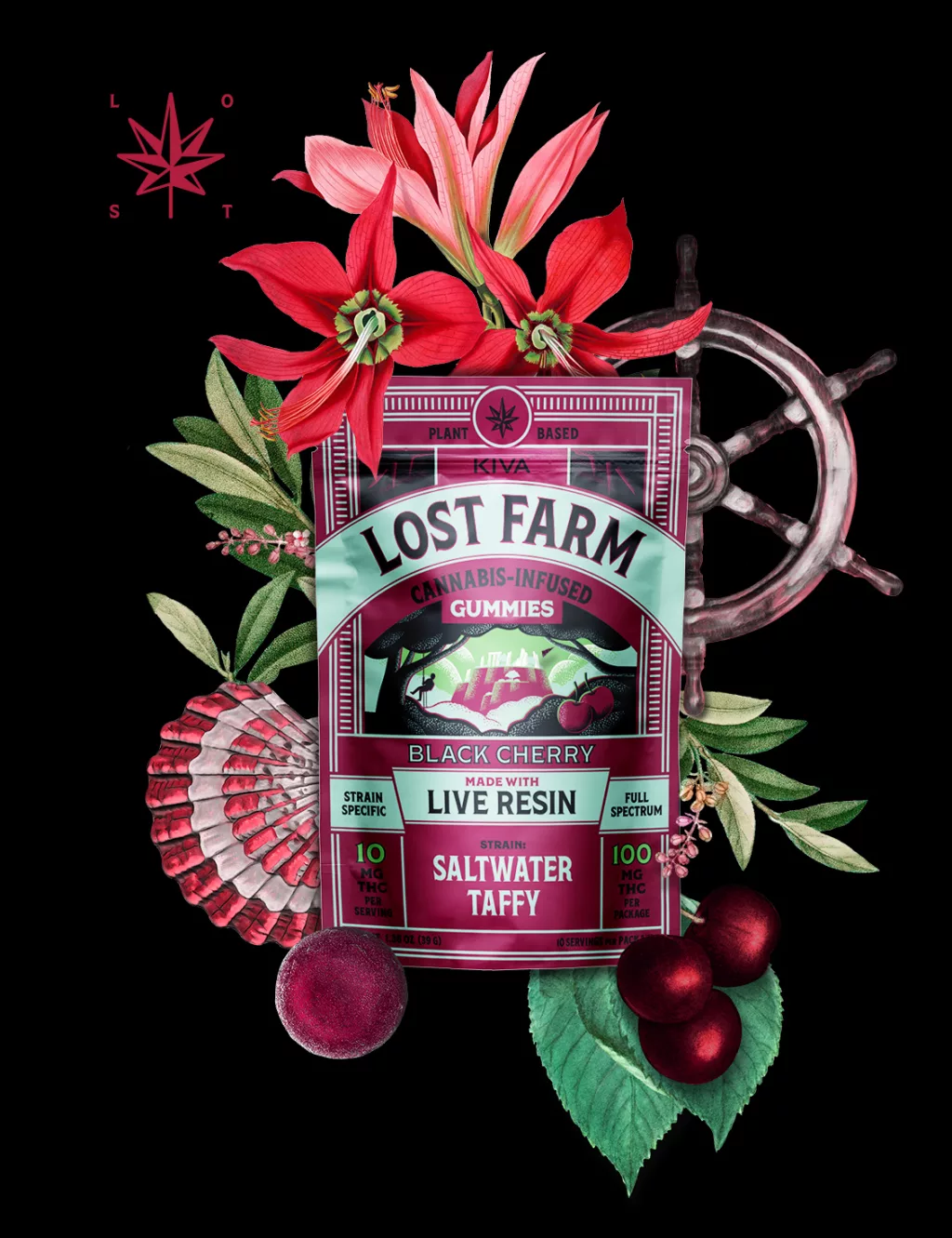 Photograph of product: KIVA LOST FARM - Oui'd-Infused Gummies - Black Cherry x Saltwater Taffy - Full Spectrum - 10 pcs - 10mg TH-oui/pcs