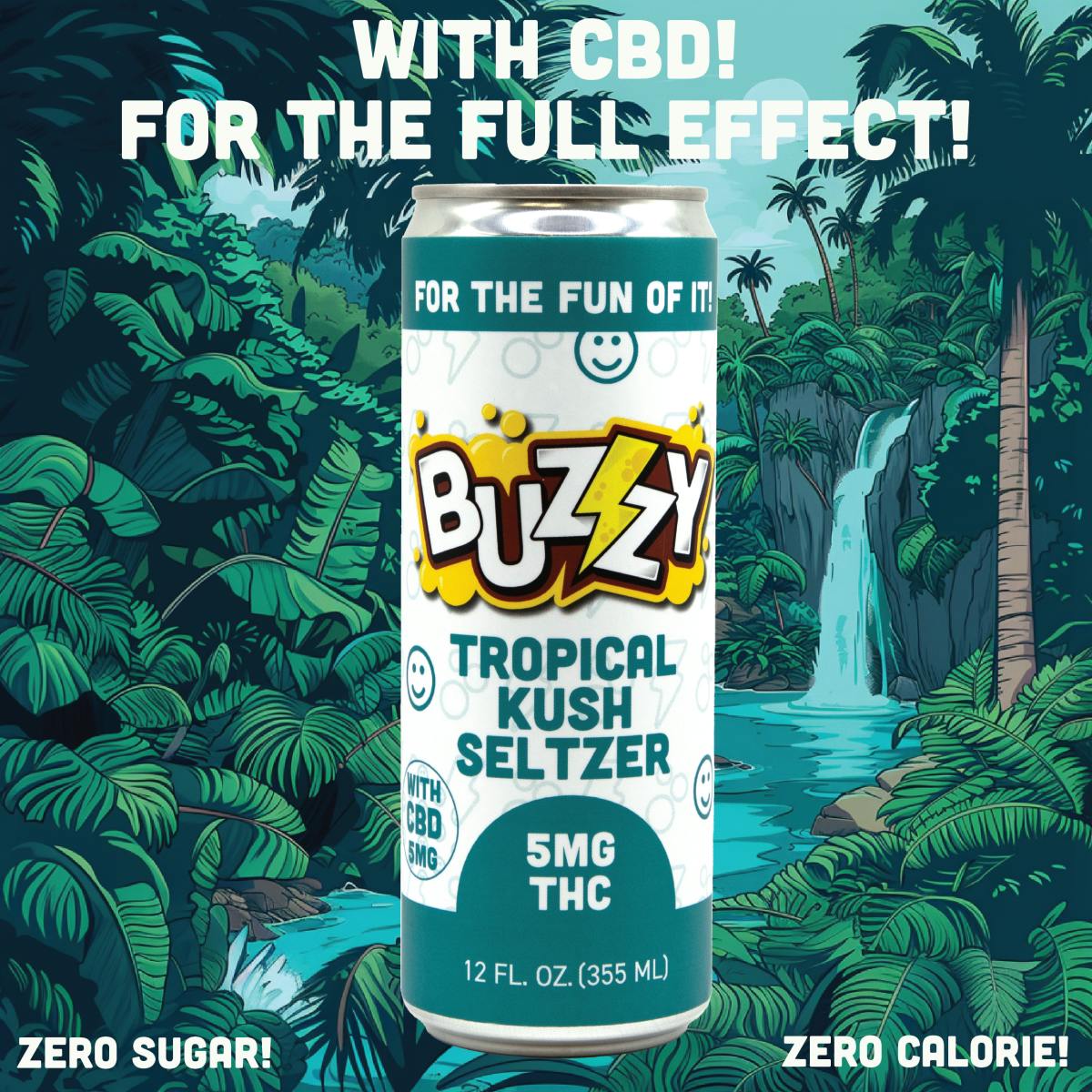 Photograph of product: Buzzy - Tropical Kush 1:1 (TH-oui:CBD) - 5mg Infused Seltzer