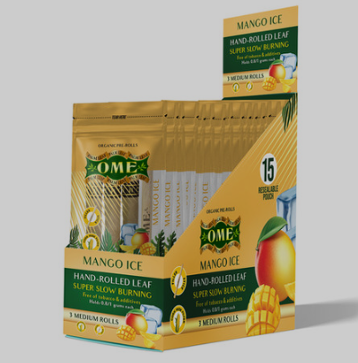 Photograph of product: OME Palm Leaf Mango Ice Pre-Rolled Wraps (3pk)
