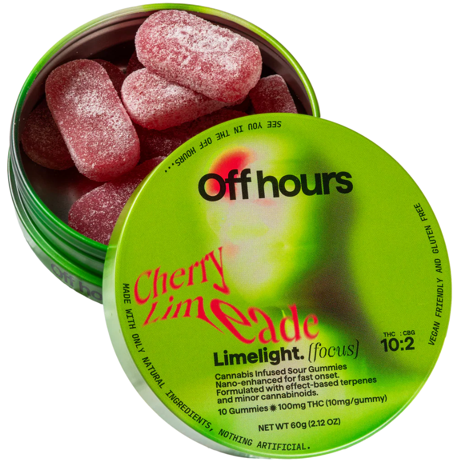 Photograph of product: Sour Cherry Limeade (H) Limelight | Off Hours | 10 Pack Gummies (100mg)