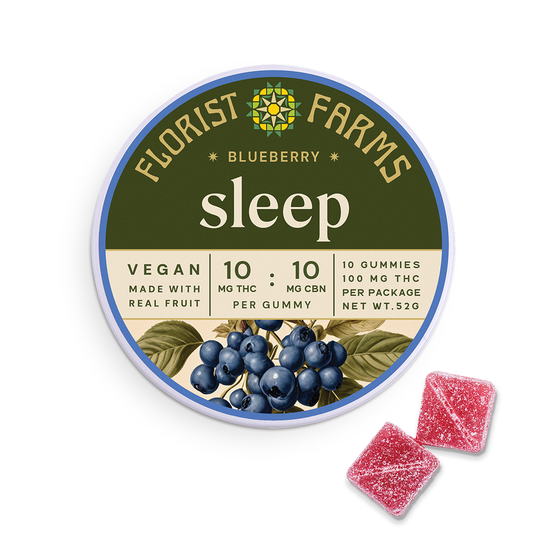 Photograph of product: Florist Farms | Edibles | Blueberry TH-oui:CBN Gummy | 100mg