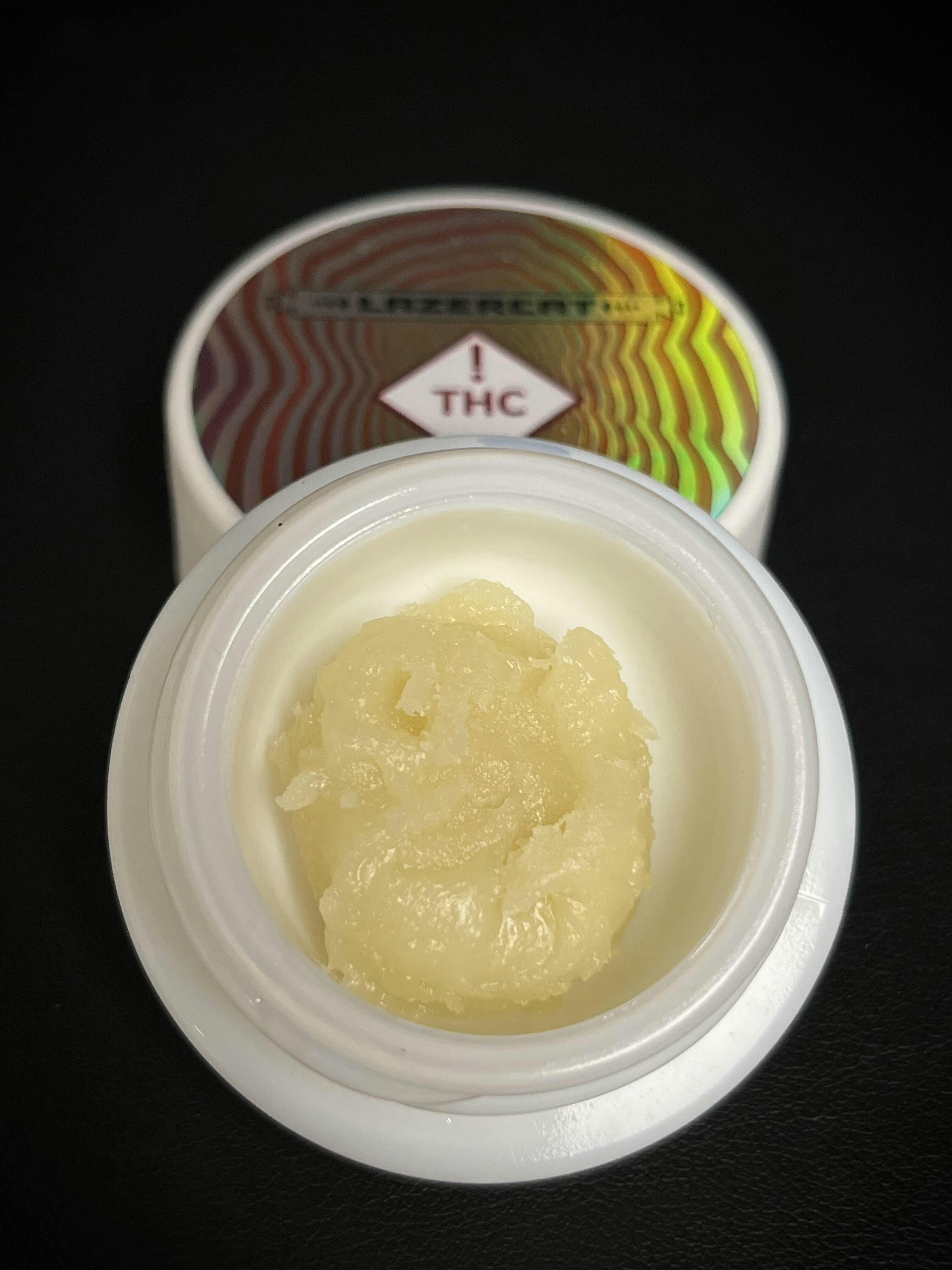 Photograph of product: LazerCat Premo Rosin Badder 2G Jar- Slush Guppy {Tahiti Lime x Cherry Tangerine}