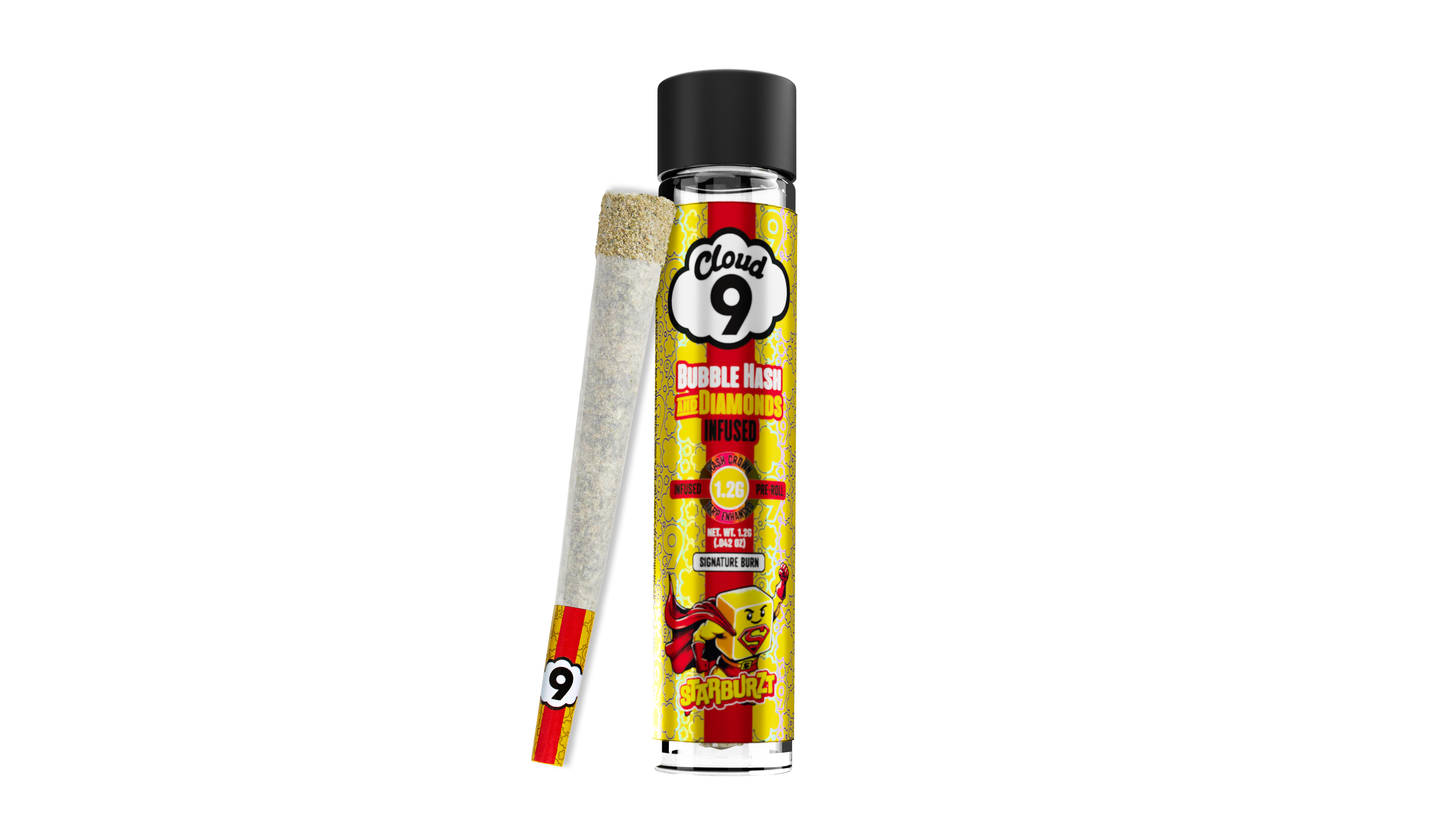 Photograph of product: Cloud 9 - Starburzt Bubble au chocolat and Diamond Infused Pre-Roll 1.2g