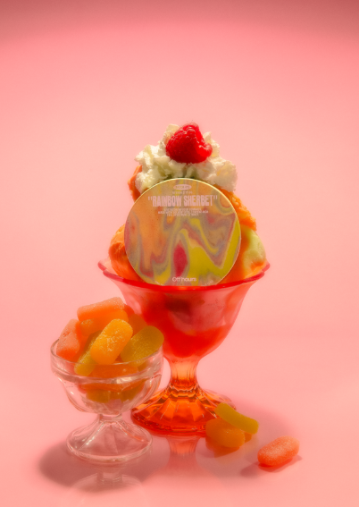 Photograph of product: OFF HOURS "RAINBOW SHERBET "LIVE ROSIN GUMMIES