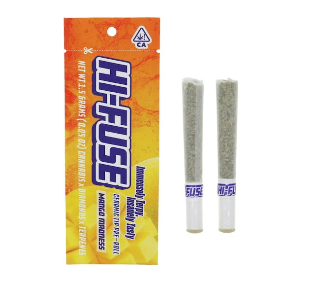 Photograph of product: Mango Madness | HI-FUSE | 2 x 1.5g | 3g Infused Pre-Roll Pack