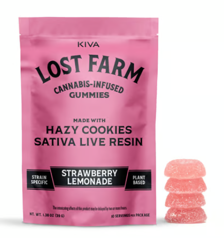 Photograph of product: Lost Farm Strawberry Lemonade x Hazy Cookies Live Resin 10pk Gummies