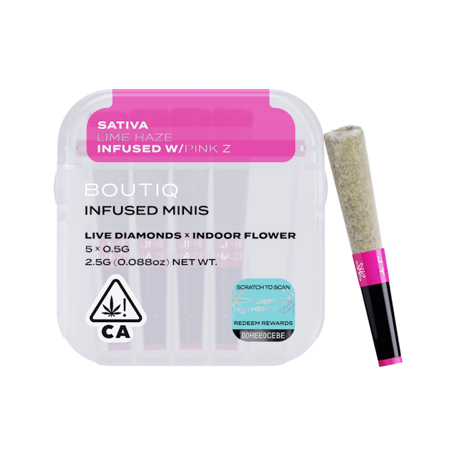 Photograph of product: Lime Haze x Pink Z Live Diamond Infused Pre Rolls (5 pack) - 