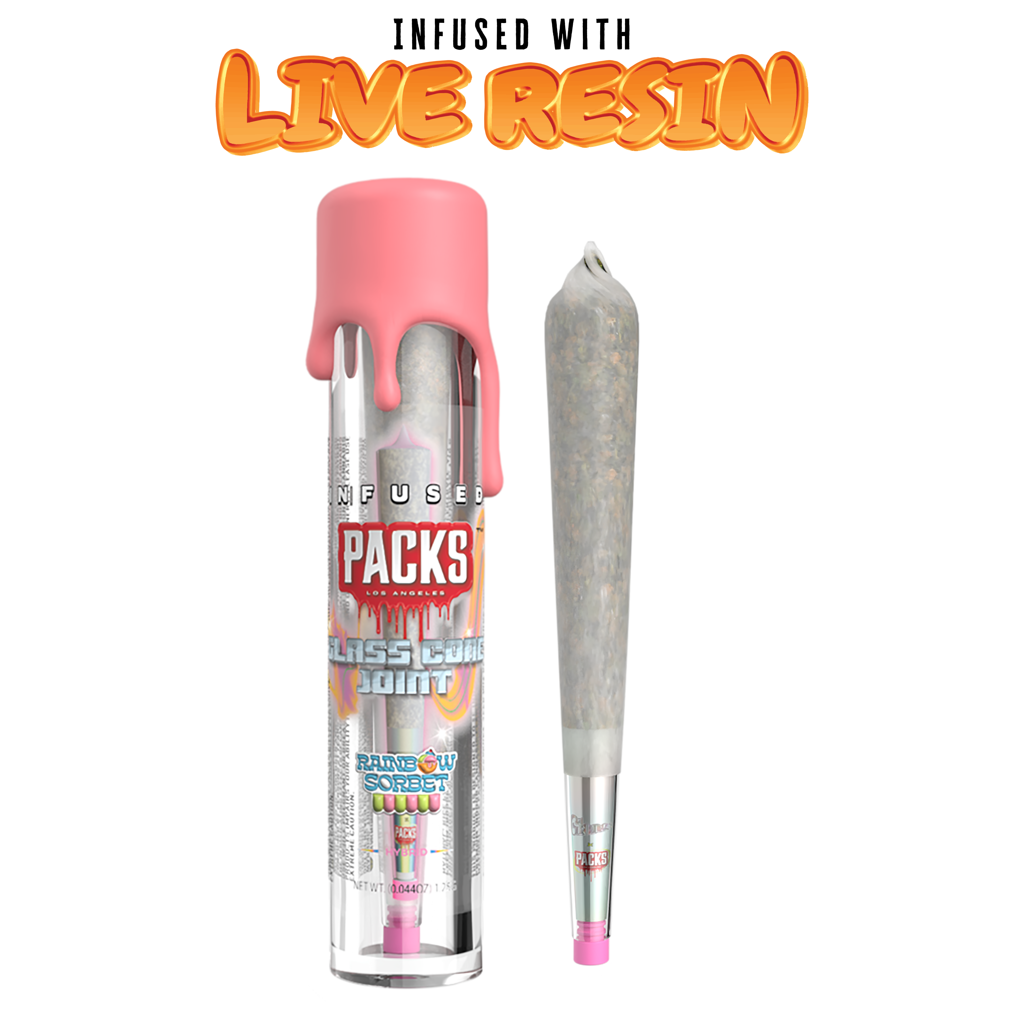 Photograph of product: RAINBOW SORBET | Packs Glones - Live Resin Infused Glass Cone Joint | 1.25G