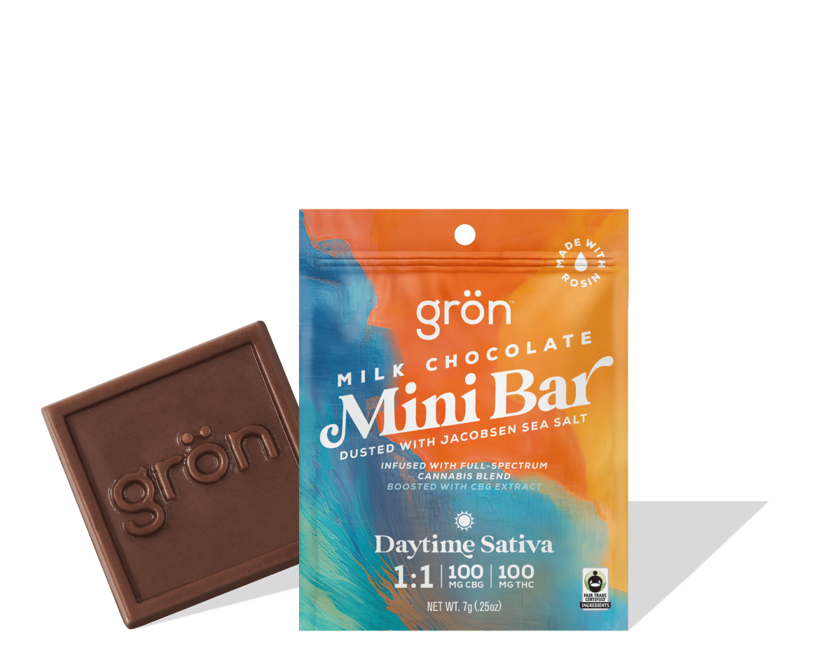 Photograph of product: Gron | Mini Bar | Milk Chocolate|  Daytime Oui'd | 1:1 TH-oui:CBG | 100mg
