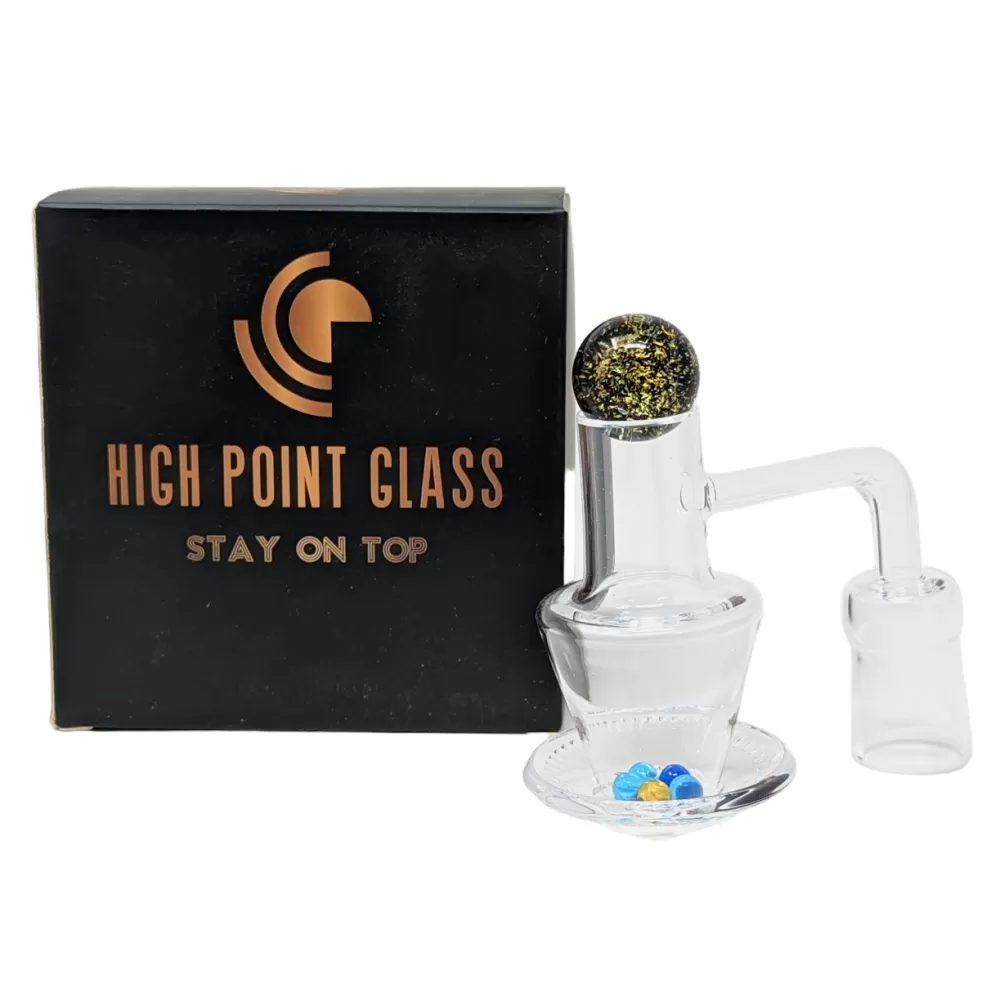 Photograph of product: 18mm Female Spinning Quartz Banger Set With 5 Terp Pearls & 1 Glass Carb Cap
