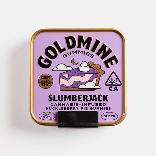 Photograph of product: Goldmine - Huckleberry Pie 100mg TH-oui / 20mg CBN Gummy Tin