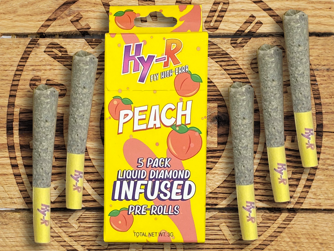 Photograph of product: HY-R | Peach | 0.6g Infused Pre Rolls 5PK