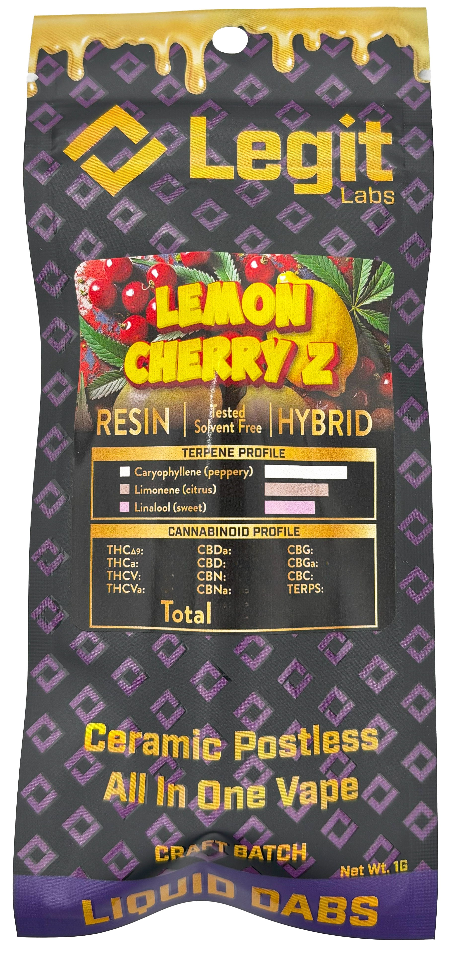 Photograph of product: Legit Labs | Lemon Cherry Z | Disposable Cured Resin Vaporizer