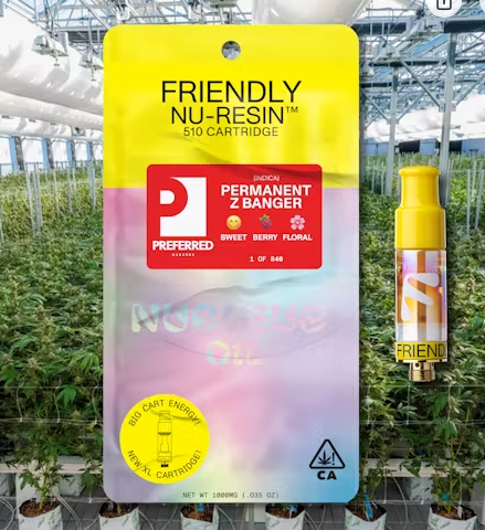 Photograph of product: Friendly Brand x Preferred Gardens - Cartridge - Permanent Z Banger - 1G