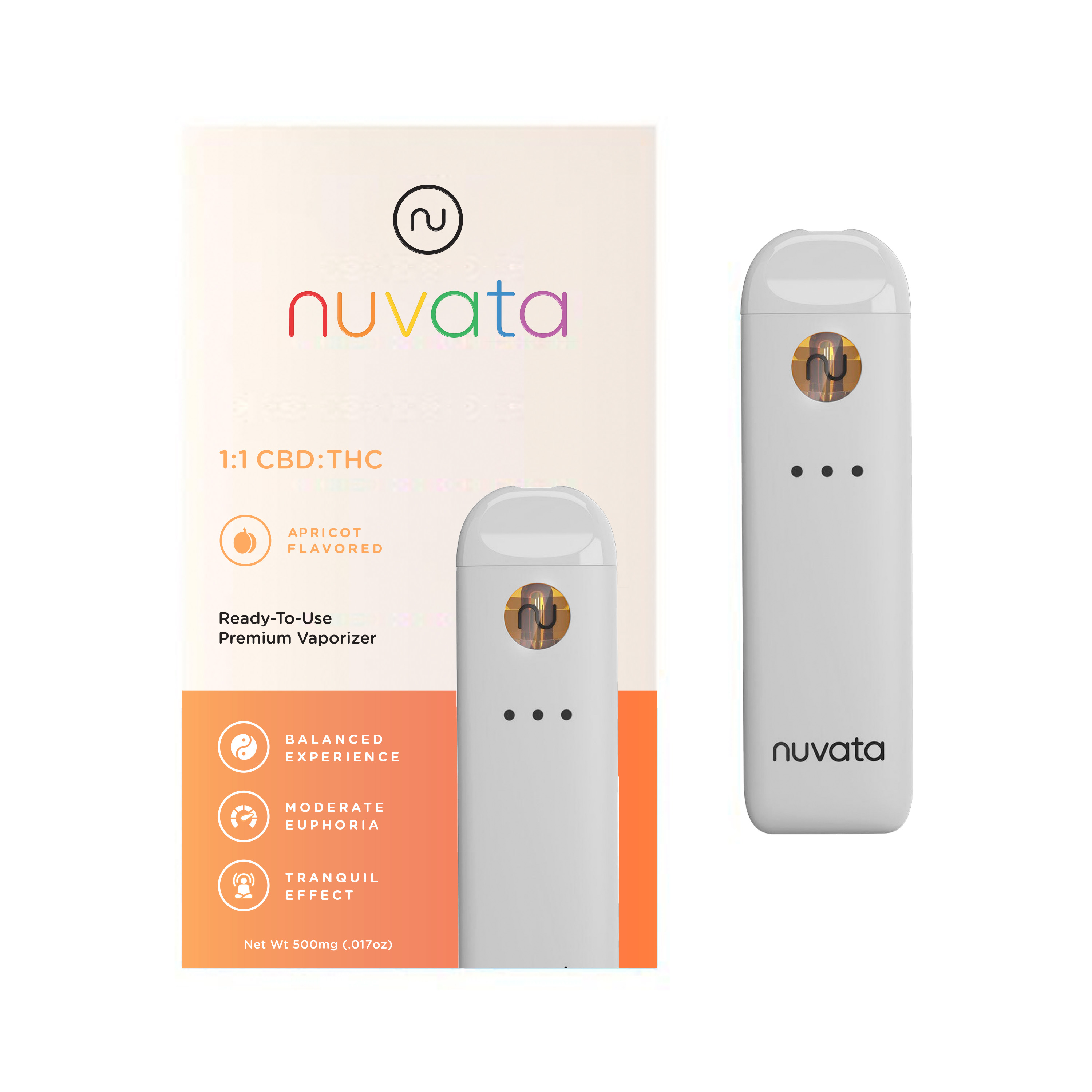 Photograph of product: Flow Apricot | 0.5g | 1:1 | TH-oui:CBD | Disposable Vape | Nuvata