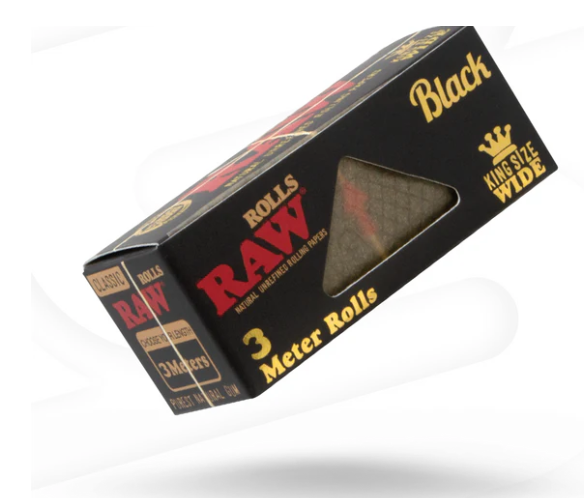 Photograph of product: Raw | Black Classic Rolls | 3 meter rolls | King Size Wide | 300 Points