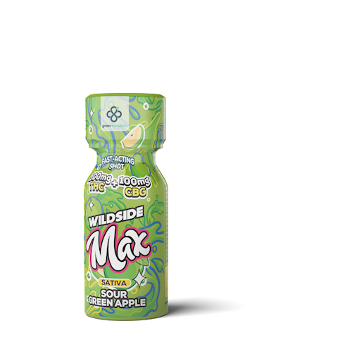 Photograph of product: Wildside Max | Sour Green Apple | Nano Shot | 2oz | DOH | 100mg TH-oui : 100mg CBG