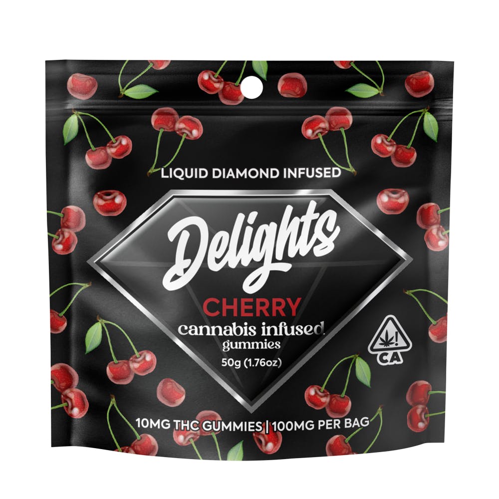 Photograph of product: DELIGHTS - LIQUID DIAMOND INFUSED GUMMIES - CHERRY - 100MG