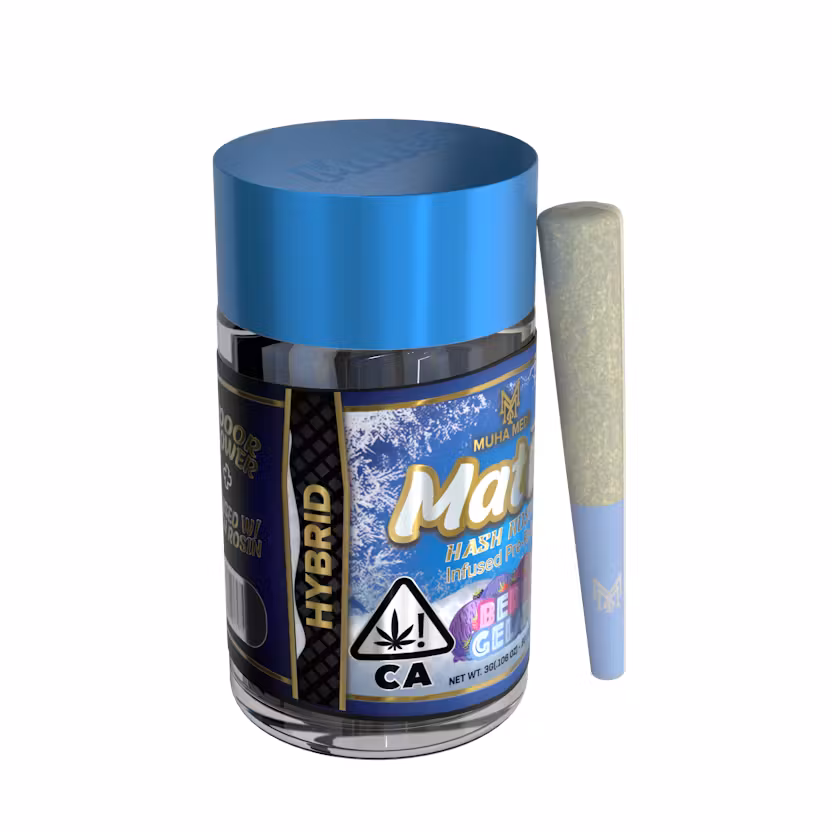 Photograph of product: Muha Meds - Mates 5pk .6 au chocolat Rosin Infused Prerolls - (3g) - Hybrid - **BERRY GELATO** (2/$35)