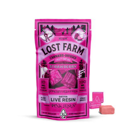 Photograph of product: *Promo* Lost Farm | Strawberry Pink Jesus Chews | 100mg