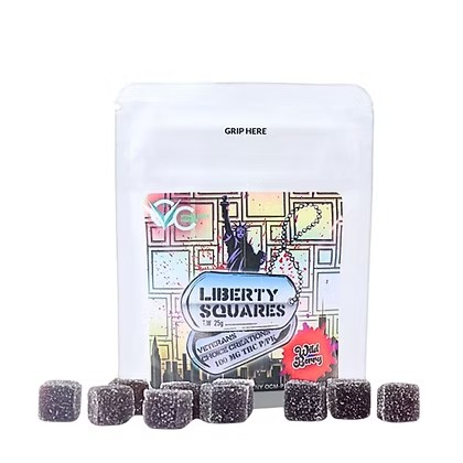 Photograph of Product: VETERANS CHOICE | LIBERTY SQUARES | WILD BERRY | GUMMIES | 100MG