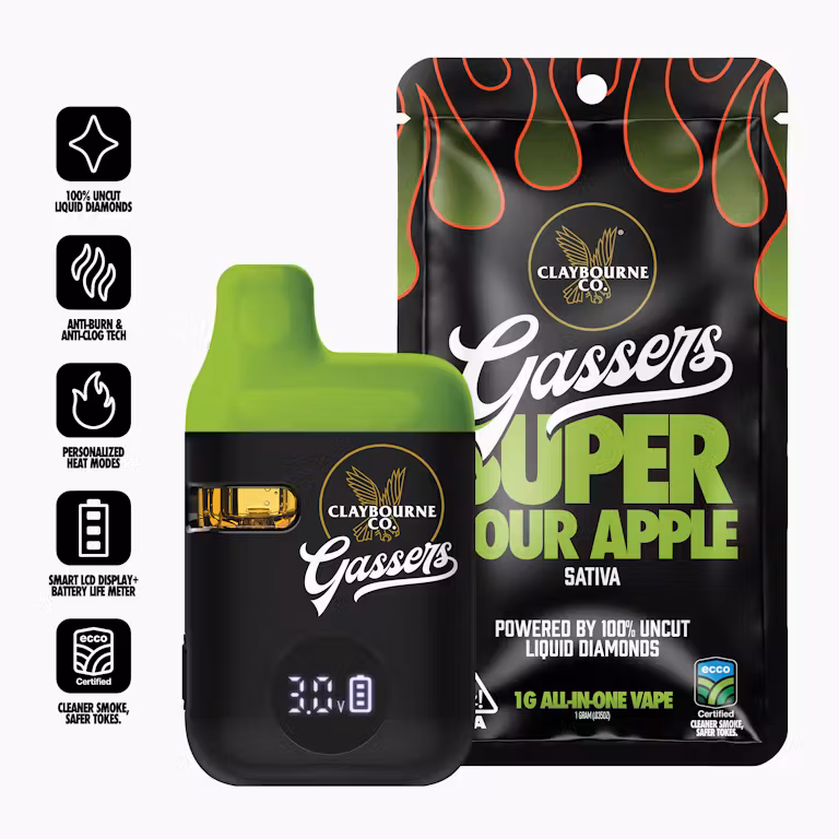 Photograph of product: Claybourne - Super Sour Apple - Gassers - Disposable