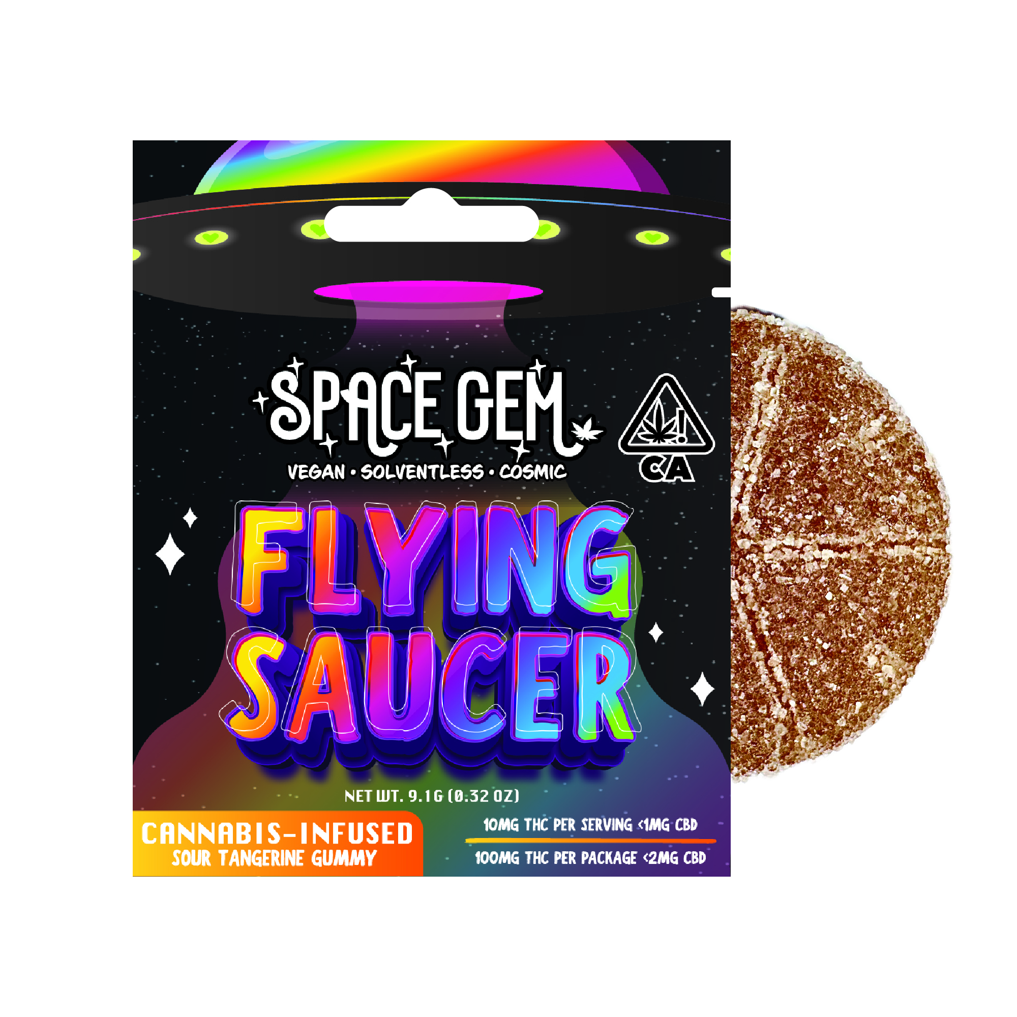 Photograph of product: Space Gem | Sour Tangerine | 100mg Flying Saucer Gummy