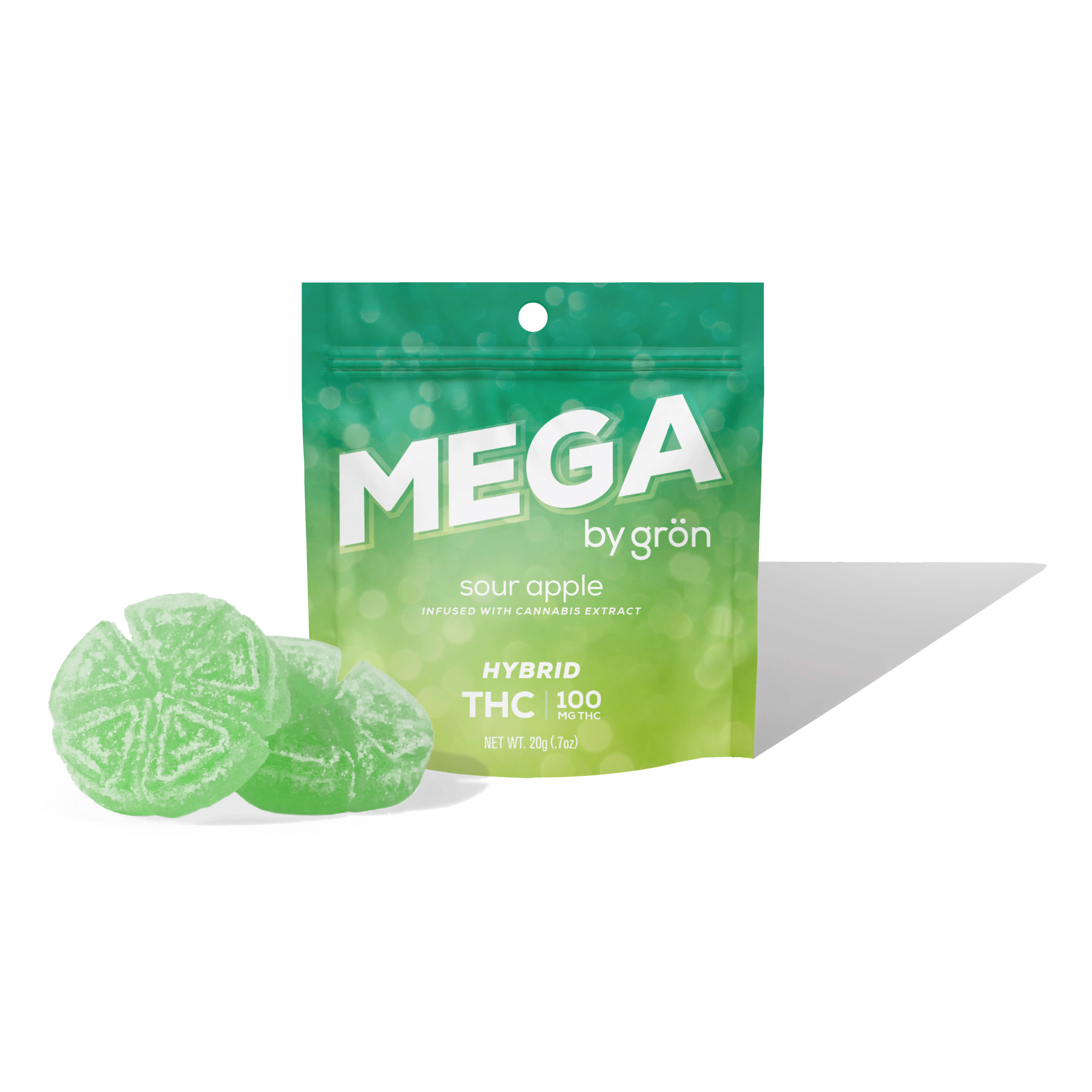 Photograph of product: Gron | Sour Apple MEGA 2pc | 100mg Gummies