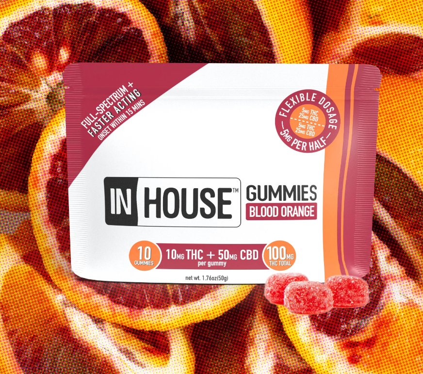 Photograph of product: In House Blood Orange (H) 5:1 CBD:TH-oui Gummies 5mg 10pk
