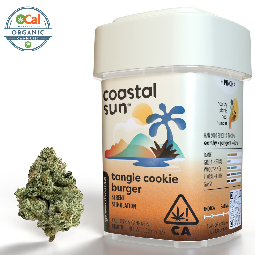 Photograph of product: Tangie Cookie Burger Greenhouse Flower - 14g