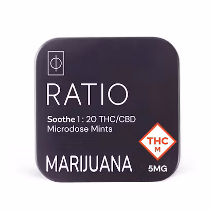 Photograph of product: Ratio - Soothe - 1:20 TH-oui:CBD - Microdose Mints - 5mg (40pk)