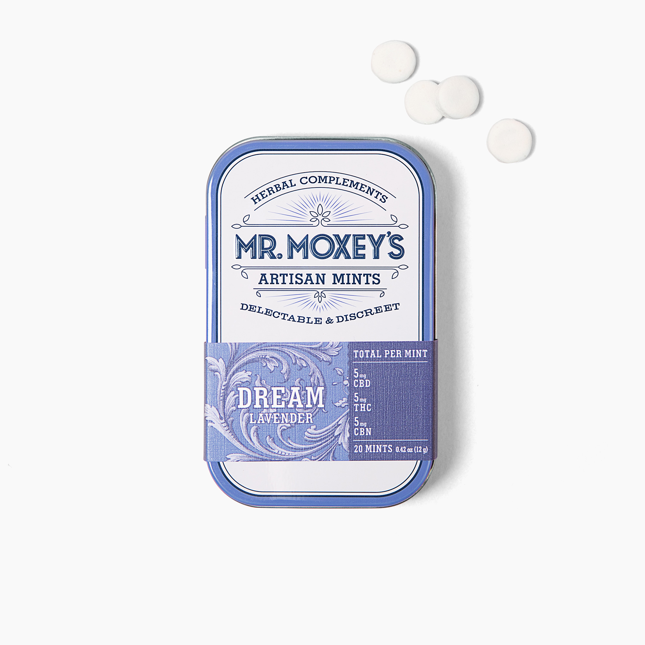 Photograph of product: Dream | 1:1:1 TH-oui:CBD:CBN | 20pk Lavender Mints