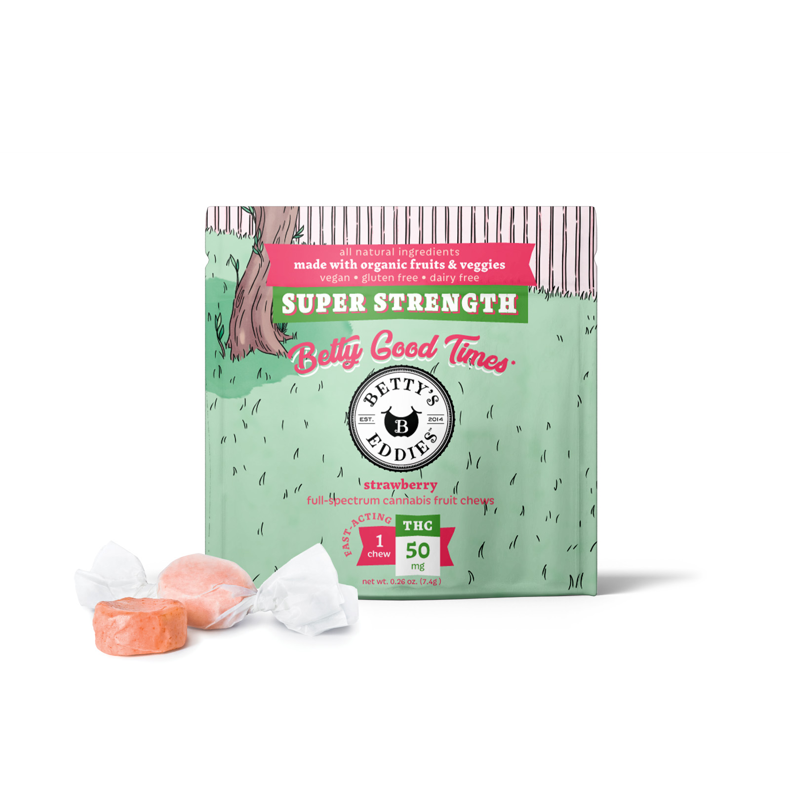 Photograph of product: Betty's Eddies-Fruit Chews-Strawberry 50mg (Single)