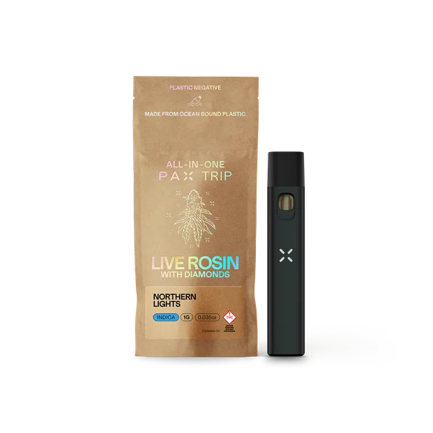 Photograph of product: PAX Purple Afghani Live Rosin + Diamonds Trip Oui'd All-in-One 1000mg